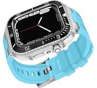 NXNONEPD Ceramics Bezel With Silicone Watch Strap Mod Kit,For Series 8 7 45mm,Modified Set Steel Cover With Band,For iwatch 6 5 4 SE 44mm