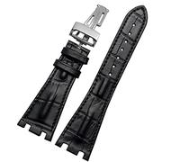 NXNONEPD Crocodile Leather Folding Buckle 28mm Watchband for AP 15703 26470SO Royal Oak Offshore Men Crocodile Sports Watch Strap (Color : Black-Silver, Size : 28mm)