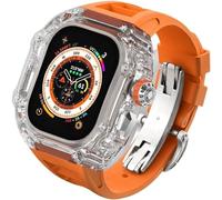 NXNONEPD Luxury Clear Modified Cases Bezel+Rubber Sport Strap，For Iwatch Series 8 7 6 5 4 SE 45MM 44MM，Transparent Case Glacier RM Mod Kit+Fluororubber Band，For Ultra 8 49mm