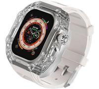 NXNONEPD Luxury Clear Modified Cases Bezel+Rubber Sport Strap，For Iwatch Series 8 7 6 5 4 SE 45MM 44MM，Transparent Case Glacier RM Mod Kit+Fluororubber Band，For Ultra 8 49mm