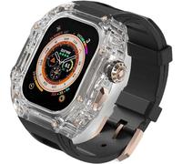 NXNONEPD Luxury Clear Modified Cases Bezel+Rubber Sport Strap，For Iwatch Series 8 7 6 5 4 SE 45MM 44MM，Transparent Case Glacier RM Mod Kit+Fluororubber Band，For Ultra 8 49mm