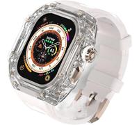 NXNONEPD Luxury Clear Modified Cases Bezel+Rubber Sport Strap，For Iwatch Series 8 7 6 5 4 SE 45MM 44MM，Transparent Case Glacier RM Mod Kit+Fluororubber Band，For Ultra 8 49mm