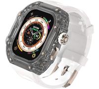NXNONEPD Luxury Clear Modified Cases Bezel+Rubber Sport Strap，For Iwatch Series 8 7 6 5 4 SE 45MM 44MM，Transparent Case Glacier RM Mod Kit+Fluororubber Band，For Ultra 8 49mm