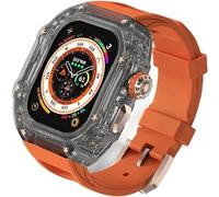 NXNONEPD Luxury Clear Modified Cases Bezel+Rubber Sport Strap，For Iwatch Series 8 7 6 5 4 SE 45MM 44MM，Transparent Case Glacier RM Mod Kit+Fluororubber Band，For Ultra 8 49mm