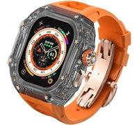 NXNONEPD Luxury Clear Modified Cases Bezel+Rubber Sport Strap，For Iwatch Series 8 7 6 5 4 SE 45MM 44MM，Transparent Case Glacier RM Mod Kit+Fluororubber Band，For Ultra 8 49mm