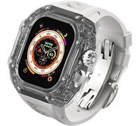 NXNONEPD Luxury Clear Modified Cases Bezel+Rubber Sport Strap，For Iwatch Series 8 7 6 5 4 SE 45MM 44MM，Transparent Case Glacier RM Mod Kit+Fluororubber Band，For Ultra 8 49mm