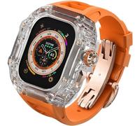 NXNONEPD Luxury Clear Modified Cases Bezel+Rubber Sport Strap，For Iwatch Series 8 7 6 5 4 SE 45MM 44MM，Transparent Case Glacier RM Mod Kit+Fluororubber Band，For Ultra 8 49mm