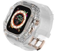 NXNONEPD Luxury Clear Modified Cases Bezel+Rubber Sport Strap，For Iwatch Series 8 7 6 5 4 SE 45MM 44MM，Transparent Case Glacier RM Mod Kit+Fluororubber Band，For Ultra 8 49mm
