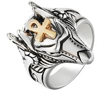 NXNONEPD Mens Wedding Ring, Engagement Ring, Unique Design Egyptian Pharaoh Symbol Punk Rings Stainless Steel for Anniversary, Silver/Size 7-12