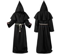NXPZ Costume da Monaco Medievale per Uomo, Veste per Costume di Halloween con Cappuccio, Cintura di Corda e Collana Croce, per Feste di Halloween, Eventi Medievali e Rinascimentali