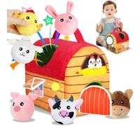 NXPZ Giochi Neonato 6-12 Mesi, Giocattolo Montessori per Neonati, Giocattolo Sensoriale Fattoria con Animali Morbidi in Peluche e Specchio, Regalo per Bambini e Bambine di 3 6 9 12 Mesi