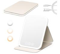 NXPZ Specchio da Trucco Illuminato, Specchio Portatile Ricaricabile, Specchio da Viaggio Pieghevole Ultra HD, 3 Colori Luce, Luminosità Regolabile, Funzione Memoria, Ideale per Viaggi e Casa