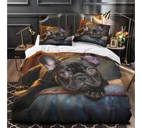 NXYDEPPEV Cucciolo nero 3D Stampa Digitale Bulldog francese 3 Pezzi Copripiumino Set Copripiumino E Federe Con Cerniera Microfibra Morbido Set Di Biancheria Da Letto Per Bambini Super King（260x220cm）