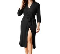 NY Threads Accappatoio da donna a maglia lunga, leggero, kimono, accappatoio da donna, morbido abbigliamento da notte in misto cotone, Nero, M