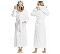 NY Threads Accappatoio da donna in pile con cappuccio in peluche lungo, da spa, bianco, M (pacchetto di 1)