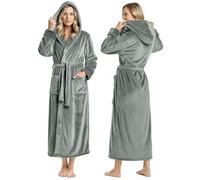 NY Threads Accappatoio da donna in pile con cappuccio in peluche lungo, da spa, Grigio acciaio, M (pacchetto di 1)