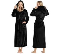 NY Threads Accappatoio da donna in pile con cappuccio in peluche lungo, da spa, nero, M (pacchetto di 1)