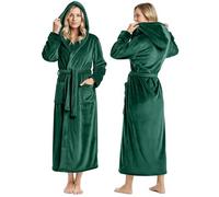 NY Threads Accappatoio da donna in pile con cappuccio in peluche lungo, da spa, Verde, L (pacchetto 1)