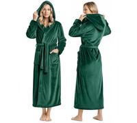 NY Threads Accappatoio da donna in pile con cappuccio in peluche lungo, da spa, Verde, M (pacchetto di 1)