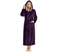 NY Threads Accappatoio da donna in pile con cappuccio in peluche lungo Spa Robe, Prugna, Medium