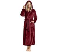 NY Threads Accappatoio da donna in pile con cappuccio lungo in peluche, Borgogna, L (pacchetto 1)