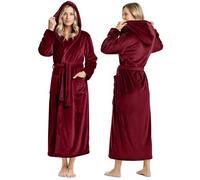 NY Threads Accappatoio da donna in pile con cappuccio lungo in peluche, Borgogna, L (pacchetto 1)