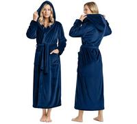 NY Threads Accappatoio da donna in pile con cappuccio lungo in peluche, Navy, XL (pacchetto di 1)
