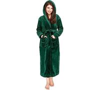 NY Threads Accappatoio da donna in pile con cappuccio lungo in peluche, Verde, S