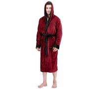 NY Threads Accappatoio da uomo in pile con cappuccio lungo in peluche, bordeaux con contrasto nero, taglia S/M