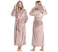 NY Threads - Accappatoio in pile con cappuccio, da donna - Beige - Small