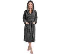 NY Threads Soffice Vestaglia Donna Invernale Pile Morbido Accappatoio con Cappuccio (Grigio, S)