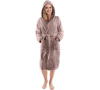 NY Threads Vestaglia da donna con cappuccio, morbida e soffice per il sonno e il relax, Piccolo, Taupe