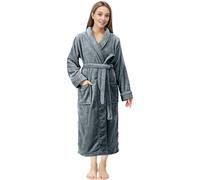 NY Threads - Vestaglia lunga da donna in morbido pile caldo, con collo a scialle, di alta qualità, grigio scuro, Small