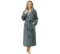 NY Threads - Vestaglia lunga da donna in morbido pile caldo, con collo a scialle, di alta qualità, grigio scuro, Medium