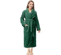 NY Threads - Vestaglia lunga da donna in morbido pile caldo, con collo a scialle, di alta qualità, Verde, X-Large