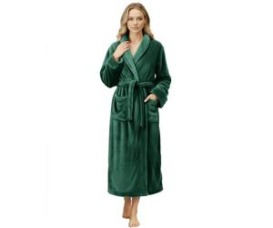 NY Threads - Vestaglia lunga da donna in morbido pile caldo, con collo a scialle, di alta qualità, Verde, Large