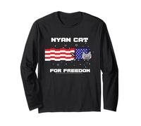 Nyan Cat American Flag for Freedom USA Funny Internet Meme Maglia a Manica