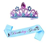 NyaSaa, set con fascia a forma di sirena, diadema viola e fascia stampata "Birthday Girl", accessorio per travestimento da principessa, per carnevale e feste di compleanno dei bambini