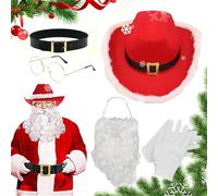 Nybhyjka Cappello da cowboy di Babbo Natale, Vesti Babbo Natale | Spettacolo per bambini per Natale - Fornitura di costumi natalizi da 5 pezzi, oggetti di scena per bambini comodi per il Natale dei