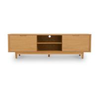 Nyborg - Tavolo per TV, larghezza 180 cm, in legno di quercia naturale, chiusura morbida, ripiani regolabili in altezza, 2 ante, design scandinavo per soggiorno, TV fino a 75 pollici, basso