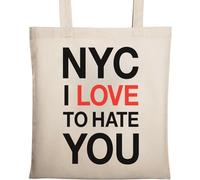 NYC I Love to Hate I Hate New York Borsa tote in cotone ecologico naturale beige