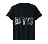 NYC Lettere Skyline Statua Liberty Brooklyn Bridge Maglietta