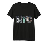 NYC Lettere Skyline Statua Liberty Brooklyn Bridge Maglietta Premium
