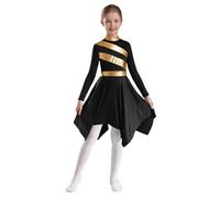 Nyeemya Abito da Danza Moderna Bambina Vestito da Danza Classica Vestito da Liturgico Maniche Lunghe Abito da Chiesa Comunione Nero 11-12 Anni
