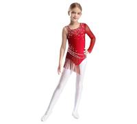 Nyeemya Abito da Pattinaggio Artistico Bambina Paillettes Leotards con Nappa Frange Body da Danza Classica Balletto Vestito da Samba Rumba Jazz Spettacolo Borgogna 5-6 anni