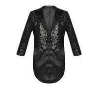 Nyeemya Bambini Giacca Frac con Paillettes Tailcoat Tuxedo Jacket Blazer Smoking Cappotto a Coda di Rondine Glitter Cardigan Abito da Ballo Jazz Danza Spettacolo Nero 9-10 anni
