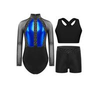 Nyeemya Bambini Set Abiti Ginnastica Abbigliamento Pezzi Le Lezioni Danza Blu 9-10 anni
