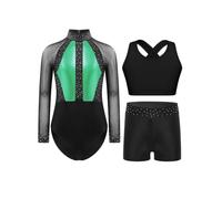 Nyeemya Bambini Set Abiti Ginnastica Abbigliamento Pezzi Le Lezioni Danza Verde 9-10 anni