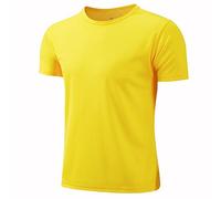 Nyeemya Bambino e Ragazzo Maglietta a Compressione a Maniche Corte T-Shirt Sportivo Allenamento Tinta Unita T-Shirt da Calcio Asciugatura Rapida Giallo 10-11 Anni