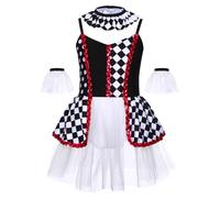 Nyeemya Clown Pagliaccio Costume Travestimento Bambina Body da Balletto Leotard con Gonna Tutu Strass Abito da Pattinaggio Artistico Cosplay Festa A Tema Rosso 5-6 anni